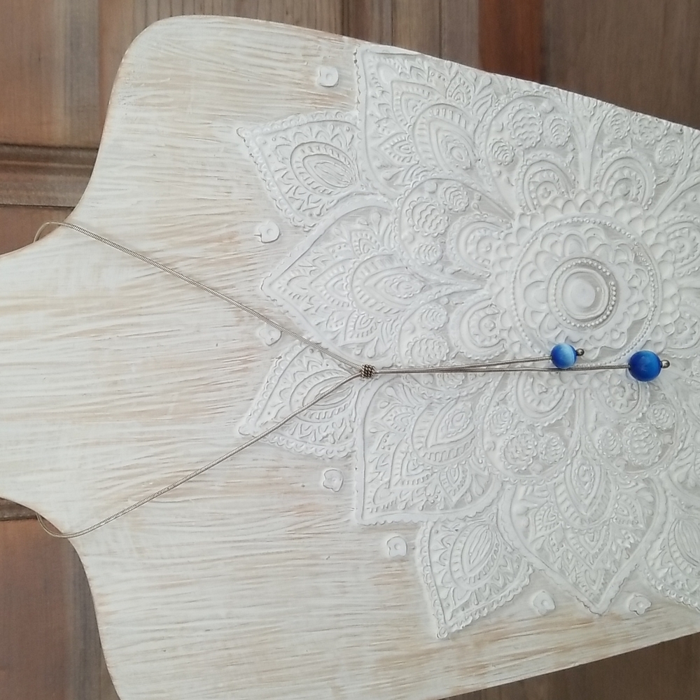 Sterling Silver Lariat with Blue Beads